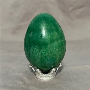 Green Marble Egg with Silver Crown Base